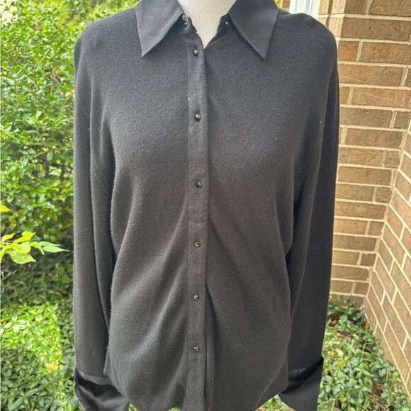 Carmen Marc Valvo Black Button Down Sweater - Picture 6 of 7